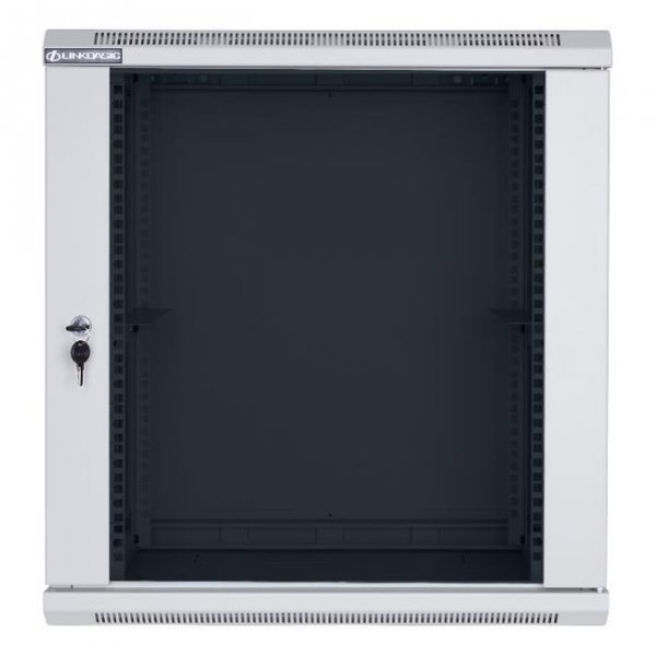 Racková skriňa 19'' 12U (600x450mm - závesná - šedá - presklené dvere)