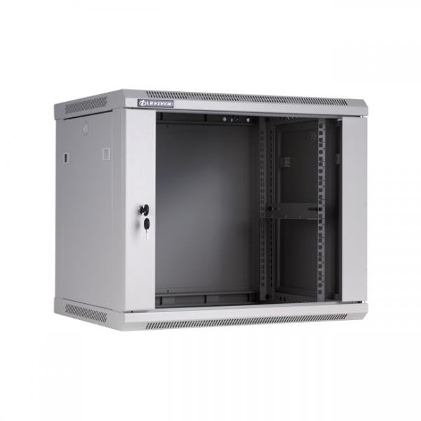 Racková skriňa 19'' 9U (600x600mm - závesná - šedá - presklené dvere)
