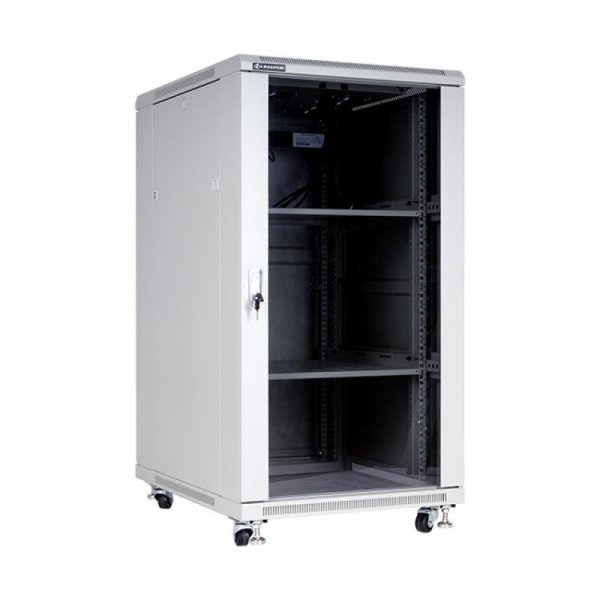 Racková skriňa 19'' 22U (600x800mm - stojaca - šedá - presklené dvere)