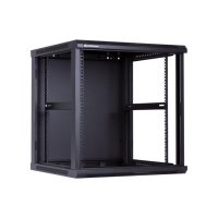 Racková skriňa 19'' 12U (600x600mm - závesná - čierna - presklené dvere)