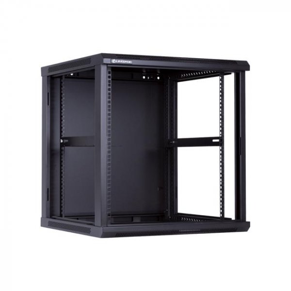 Racková skriňa 19'' 12U (600x600mm - závesná - čierna - presklené dvere)