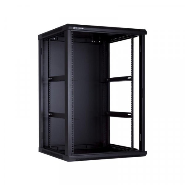 Racková skriňa 19'' 18U (600x600mm - závesná - čierna - presklené dvere)