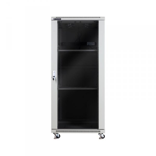 Racková skriňa 19'' 27U (600x1000mm - stojaca - šedá - presklené dvere)