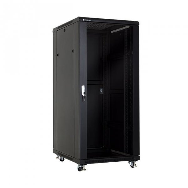 Racková skriňa 19'' 27U (600x800mm - stojaca - čierna - presklené dvere)