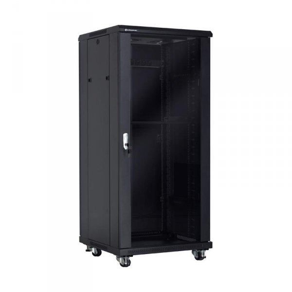Racková skriňa 19'' 37U (600x600mm - stojaca - čierna - presklené dvere)