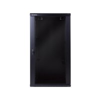 Racková skriňa 19'' 18U (600x450mm - závesná - čierna - presklené dvere)