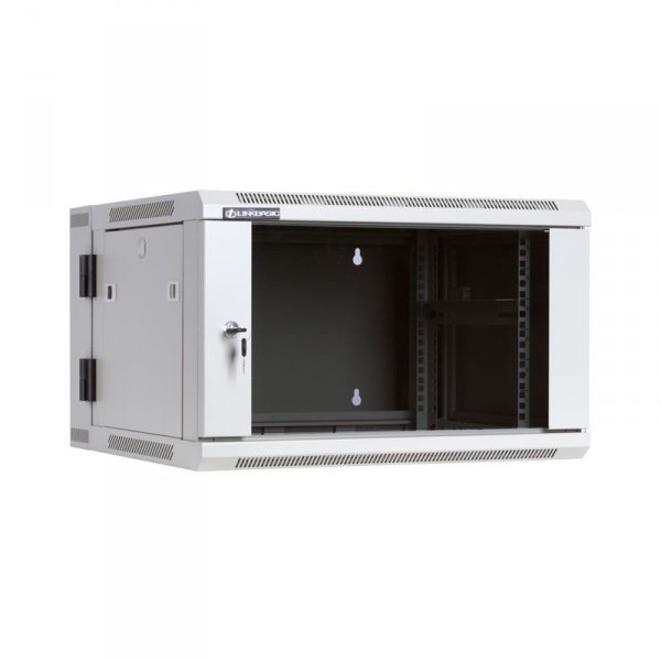 Racková skriňa dve časti 19'' 6U (600x550mm - závesná - šedá - presklené dvere)