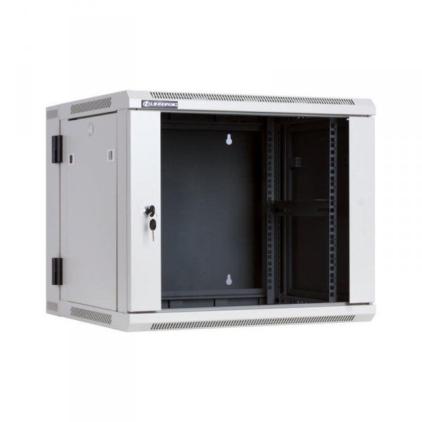 Racková skriňa dve časti 19'' 9U (600x550mm - závesná - šedá - presklené dvere)