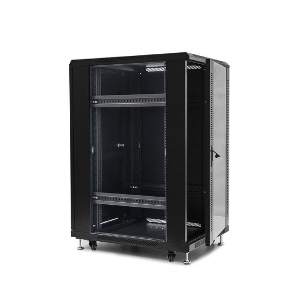 Racková skriňa 19'' 22U (600x800mm - stojaca - čierna - presklené dvere)