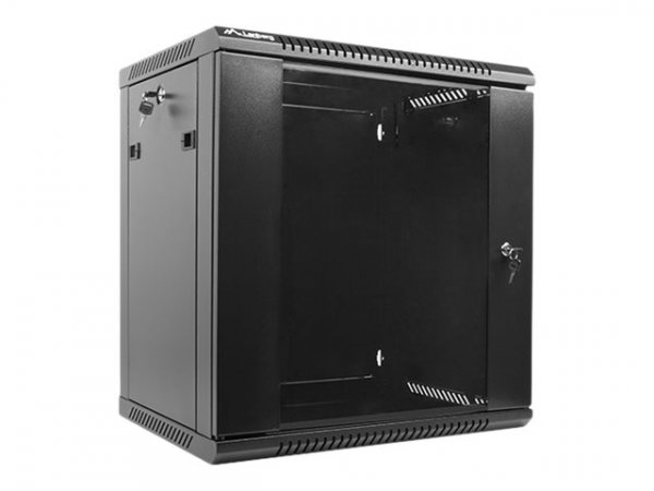 Racková skriňa 19" 9U (600x450mm - závesná - čierna - presklené dvere)