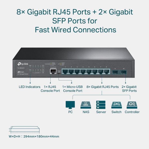 IP8 SWITCH GBIT 2SFP 8portový switch