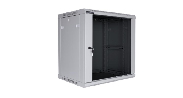Racková skriňa 19'' 12U (600x600mm - závesná - šedá - presklené dvere)