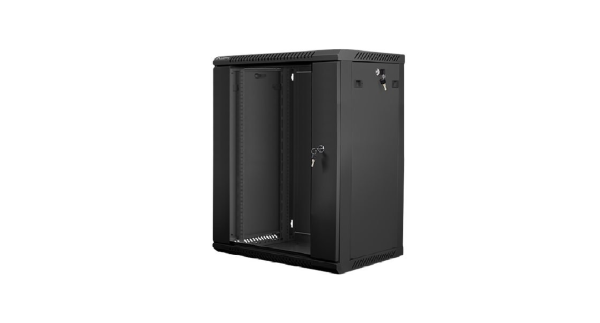 Racková skriňa 19" 15U (600x450mm - závesná - čierna - presklené dvere)