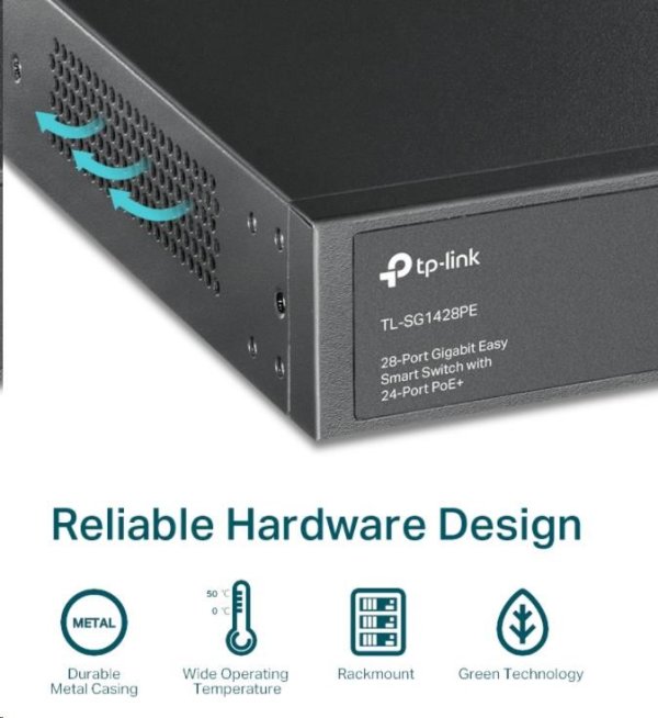 TP-Link Easy Smart switch TL-SG1428PE (26xGbE, 2xSFP, 24xPoE+, 250W)